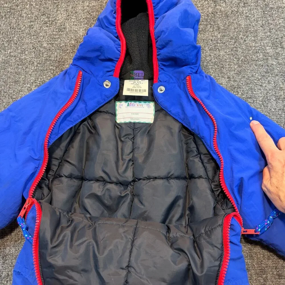 Vintage REI Kids Snowsuit Blue Red One Piece Ski Suit Warm Outdoor Size XS 4/5
